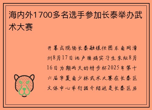 海内外1700多名选手参加长泰举办武术大赛